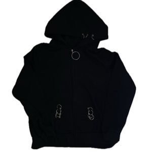 Deadlygirl Pierced Gothic Fleece Hoodie with Hoops‼️